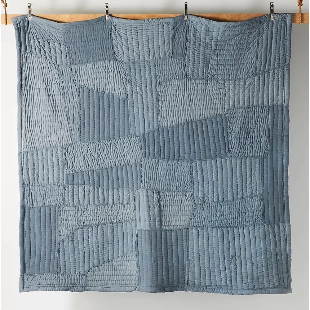 Anthropologie Ellery Pieced King Size Quilt Dark Blue NWT Plus shams